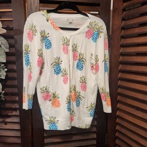Merona White Cardigan with Colorful Pineapple Accents